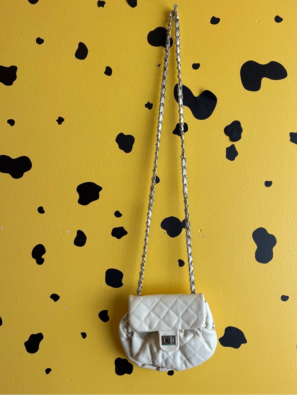 Quilted Cream  Mini Purse Crossbody Shoulder Bag with Chain Strap Y2k